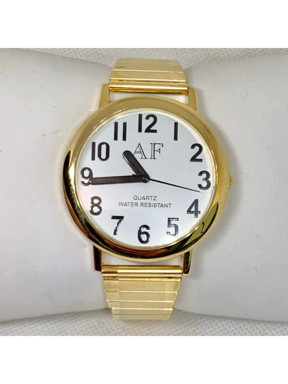 A&F gold tone Quartz analog watch 42mm white dial easy reader numbers running